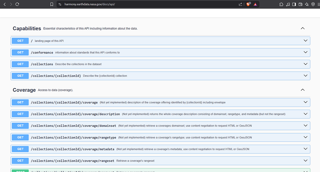SwaggerUI of Earthdata API (NASA) — API Docs